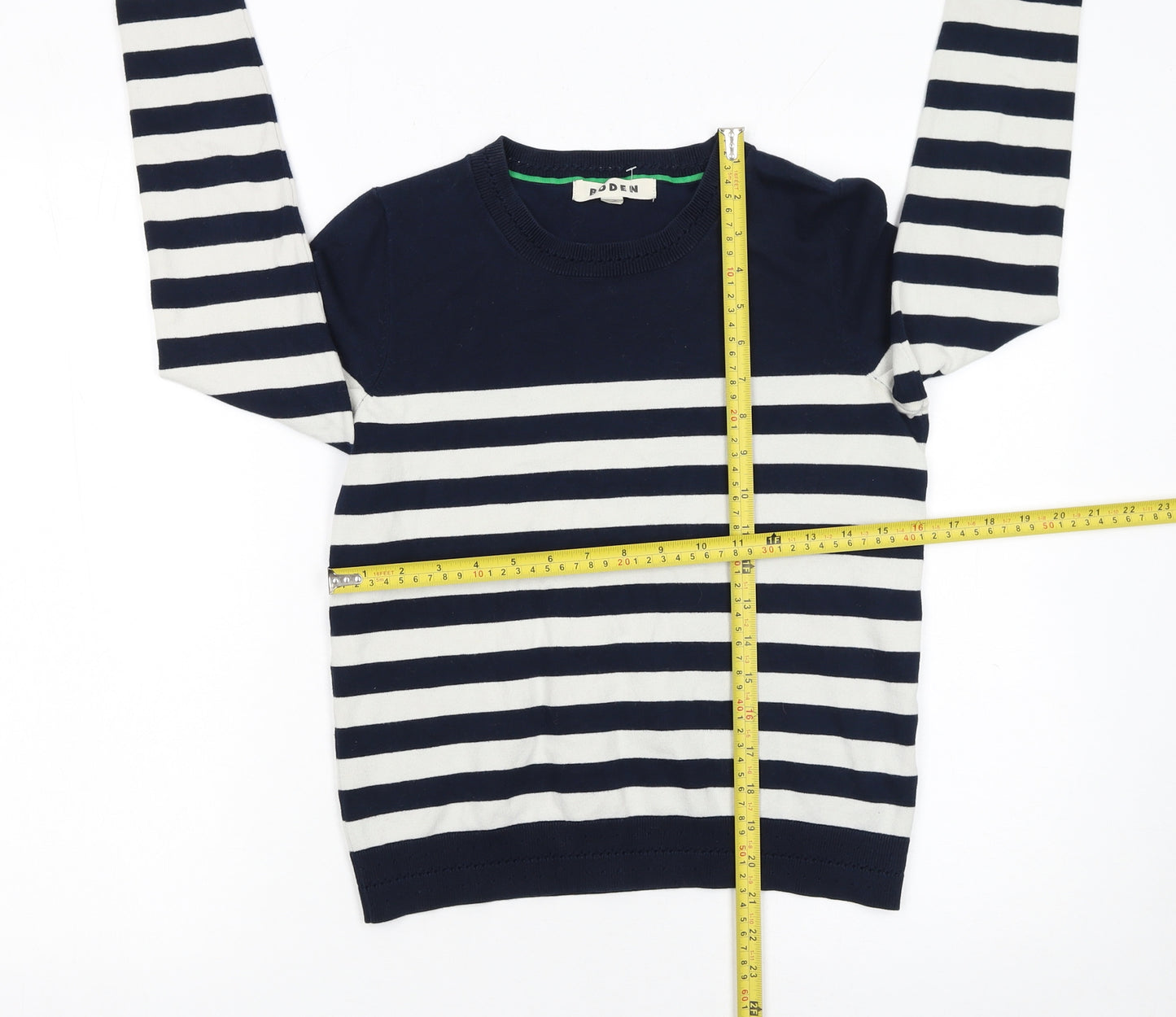 Boden Women Blue White Striped Cotton Crew Neck Jumper XS
