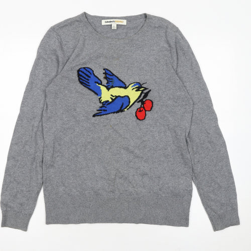 Clements Ribeiro Women Grey Bird Pullover Jumper Size 14 Cotton Cashmere