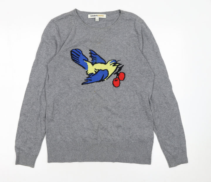 Clements Ribeiro Women Grey Bird Pullover Jumper Size 14 Cotton Cashmere