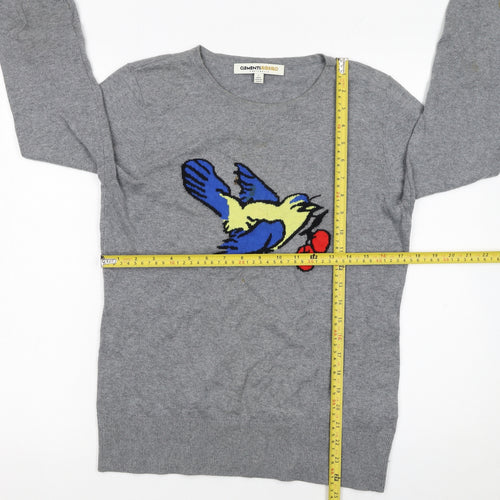 Clements Ribeiro Women Grey Bird Pullover Jumper Size 14 Cotton Cashmere