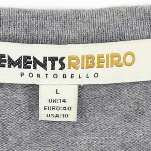 Clements Ribeiro Women Grey Bird Pullover Jumper Size 14 Cotton Cashmere