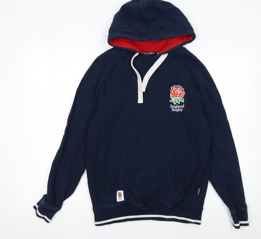 England Rugby Men’s Blue S Henley Hoodie Cotton Embroidered Logo