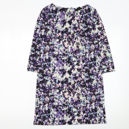 H&M Women’s Multicoloured Floral Shift Dress XS 3/4 Sleeve