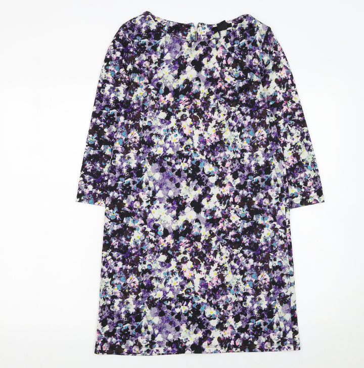 H&M Women’s Multicoloured Floral Shift Dress XS 3/4 Sleeve
