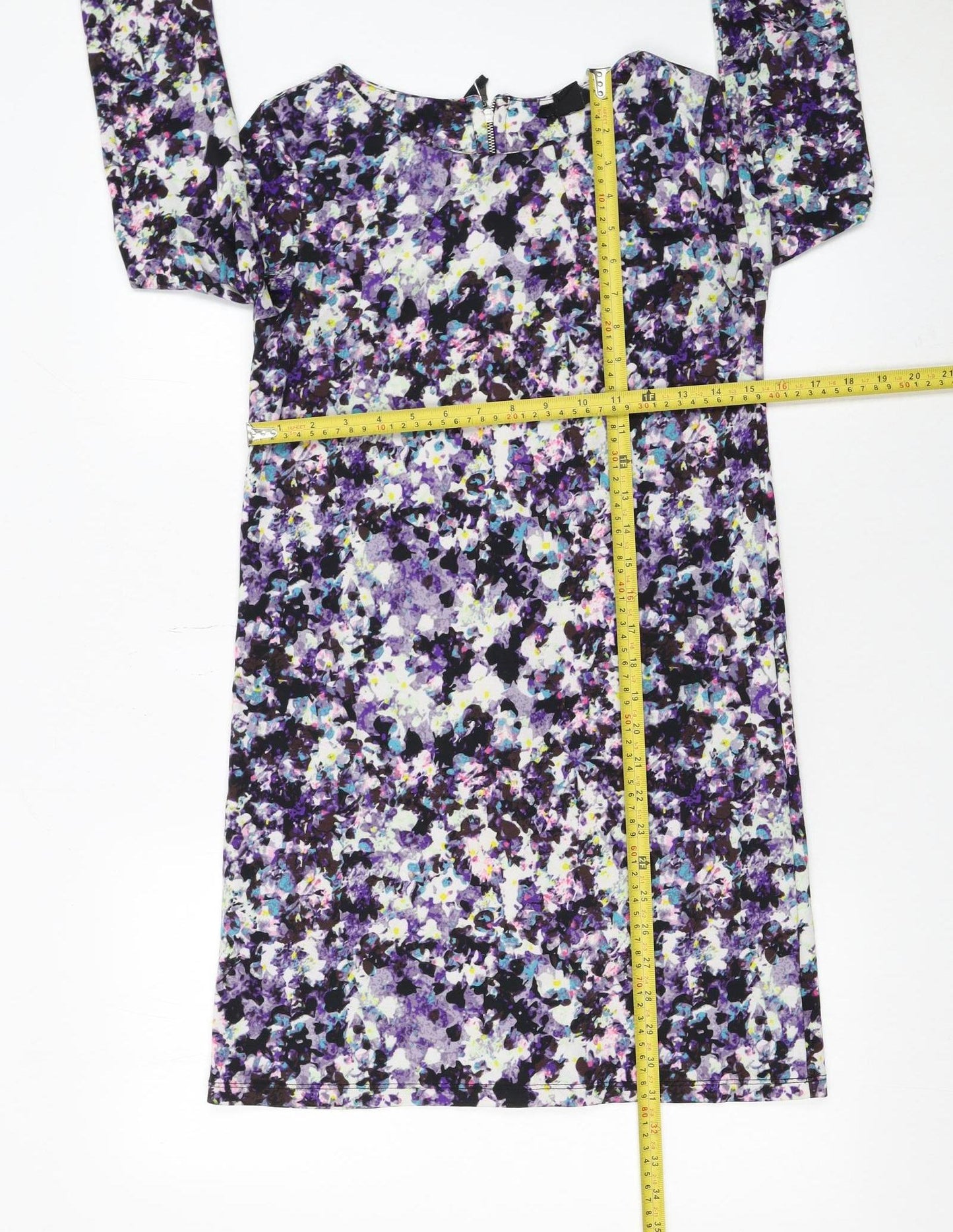 H&M Women’s Multicoloured Floral Shift Dress XS 3/4 Sleeve