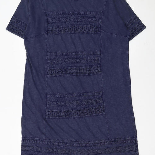 White Stuff Women’s Blue Cotton Shift Dress Size 14 Short Sleeve