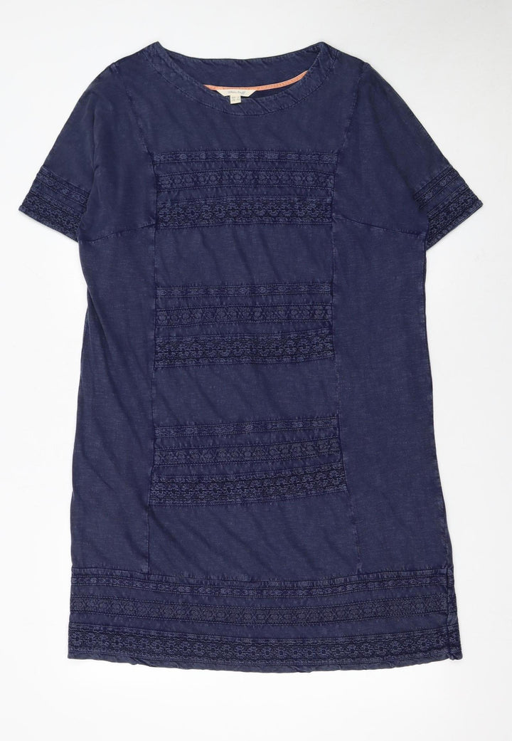 White Stuff Women’s Blue Cotton Shift Dress Size 14 Short Sleeve