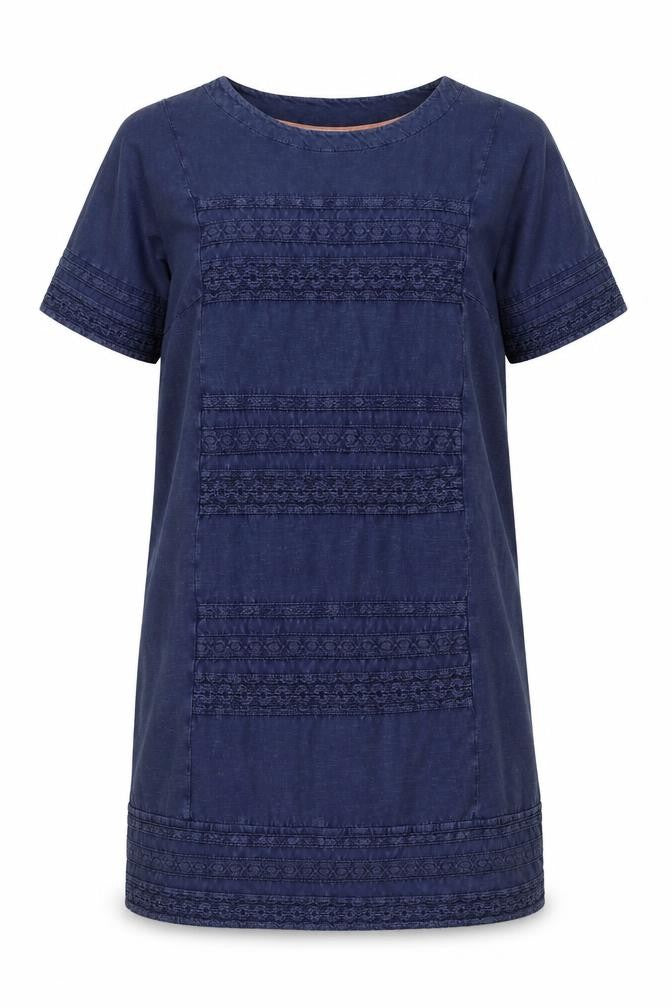 White Stuff Women’s Blue Cotton Shift Dress Size 14 Short Sleeve