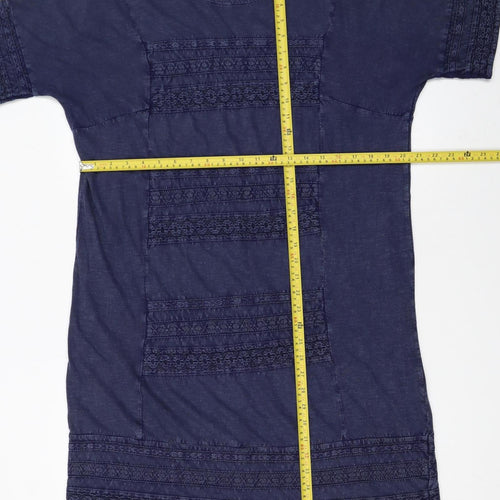 White Stuff Women’s Blue Cotton Shift Dress Size 14 Short Sleeve