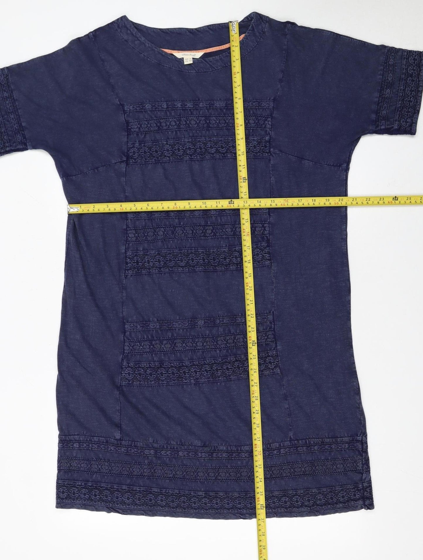 White Stuff Women’s Blue Cotton Shift Dress Size 14 Short Sleeve