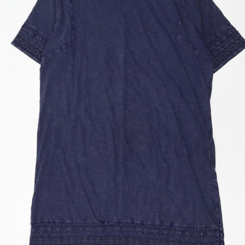 White Stuff Women’s Blue Cotton Shift Dress Size 14 Short Sleeve