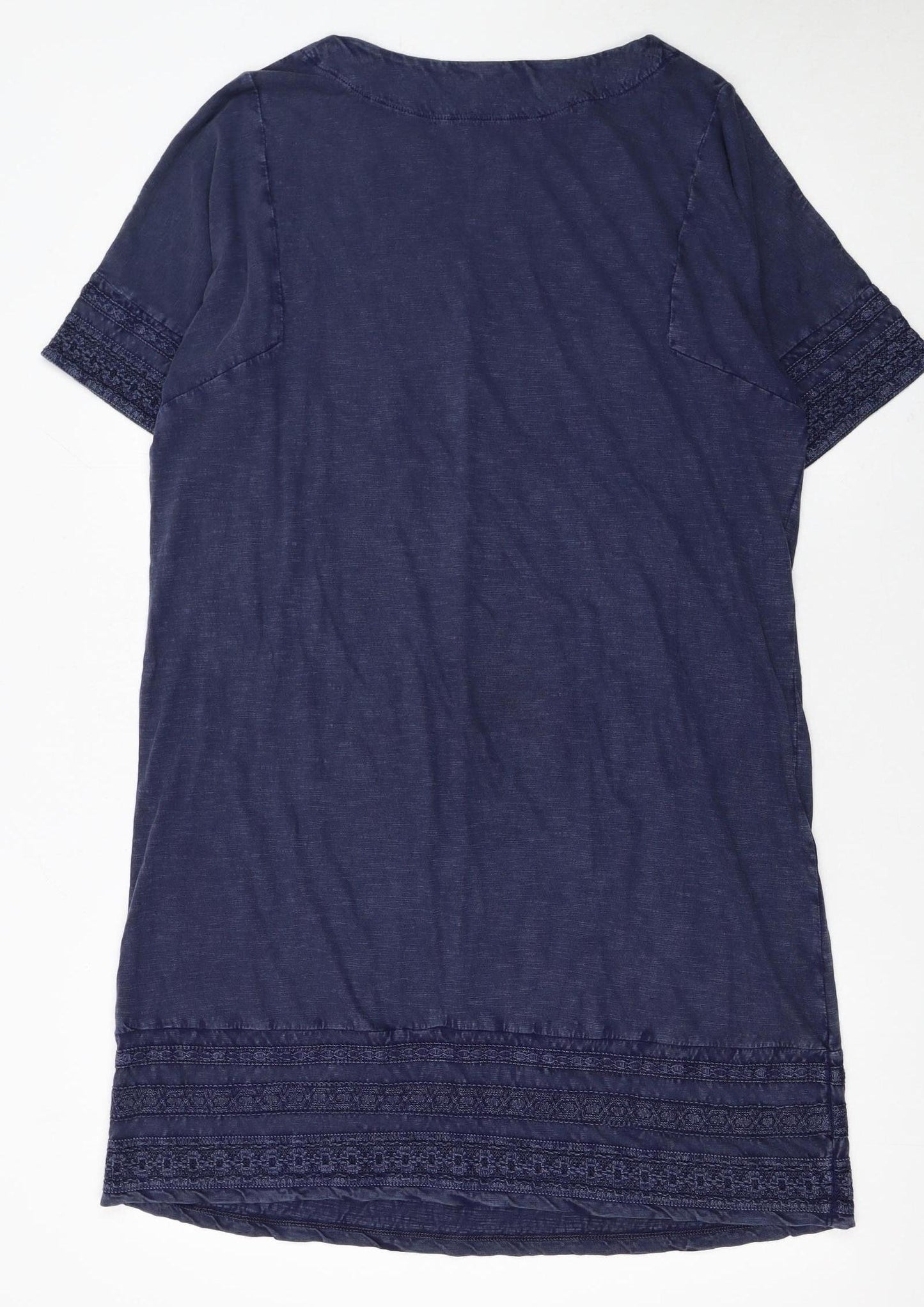 White Stuff Women’s Blue Cotton Shift Dress Size 14 Short Sleeve