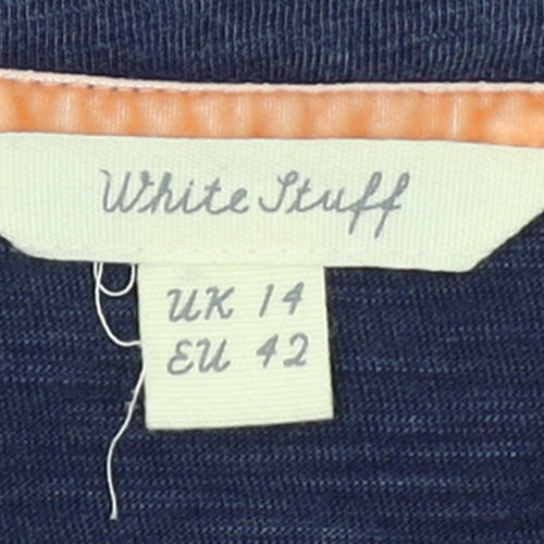 White Stuff Women’s Blue Cotton Shift Dress Size 14 Short Sleeve