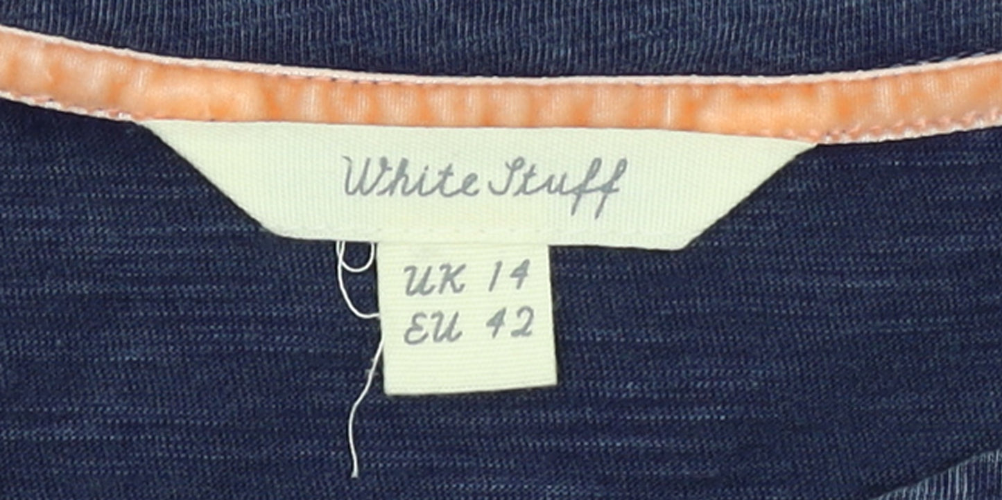 White Stuff Women’s Blue Cotton Shift Dress Size 14 Short Sleeve