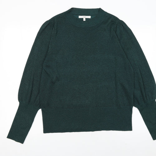 Next Women Green Metallic Knit Balloon Sleeve Jumper UK 16