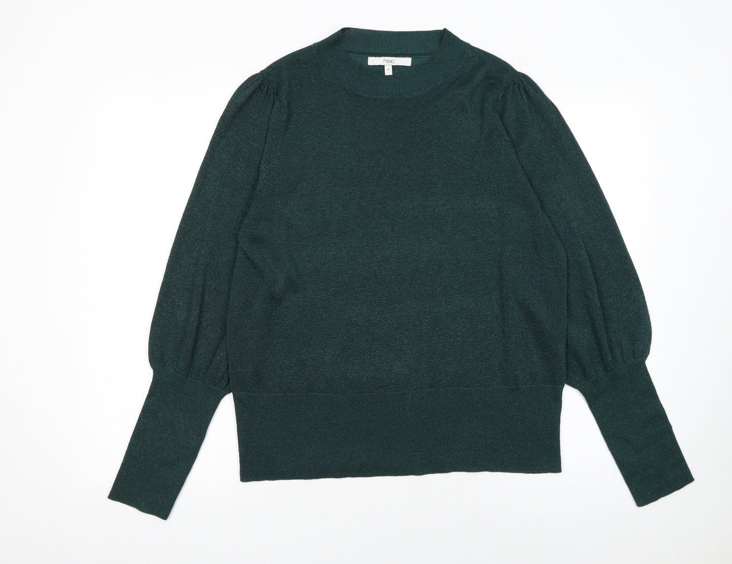 Next Women Green Metallic Knit Balloon Sleeve Jumper UK 16