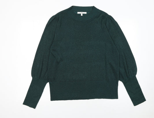 Next Women Green Metallic Knit Balloon Sleeve Jumper UK 16
