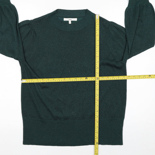 Next Women Green Metallic Knit Balloon Sleeve Jumper UK 16