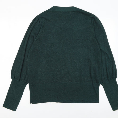 Next Women Green Metallic Knit Balloon Sleeve Jumper UK 16