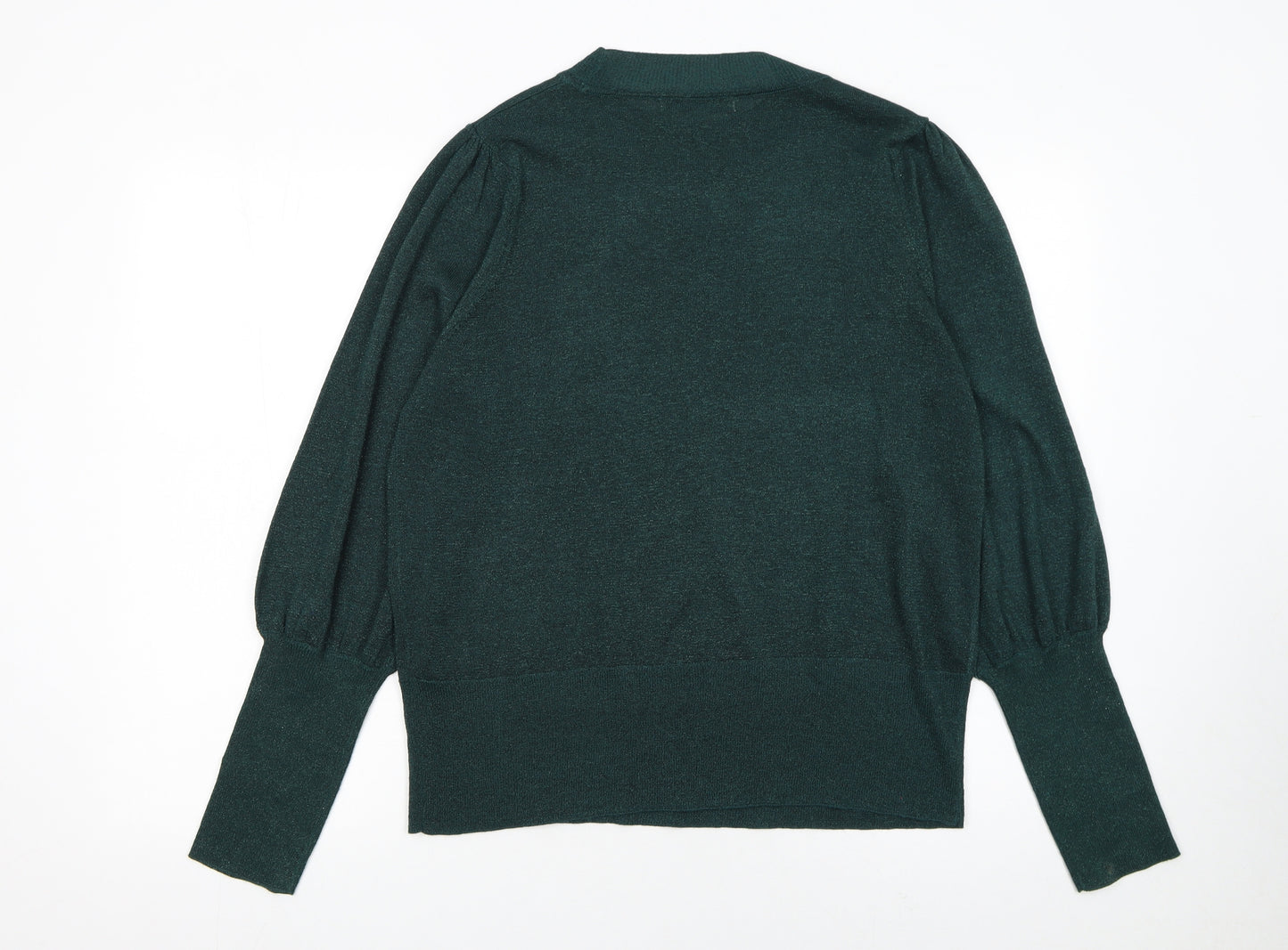 Next Women Green Metallic Knit Balloon Sleeve Jumper UK 16