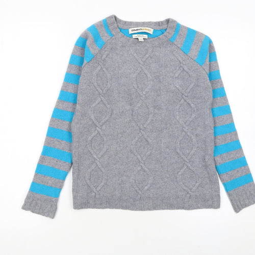 Clements Ribeiro Women Grey Blue Striped Cable-Knit Merino Wool Jumper UK 12