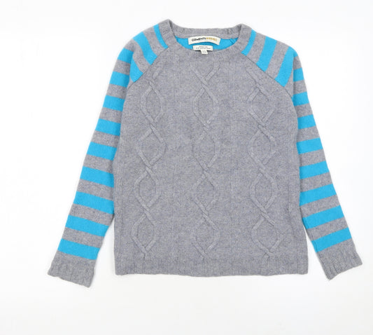 Clements Ribeiro Women Grey Blue Striped Cable-Knit Merino Wool Jumper UK 12