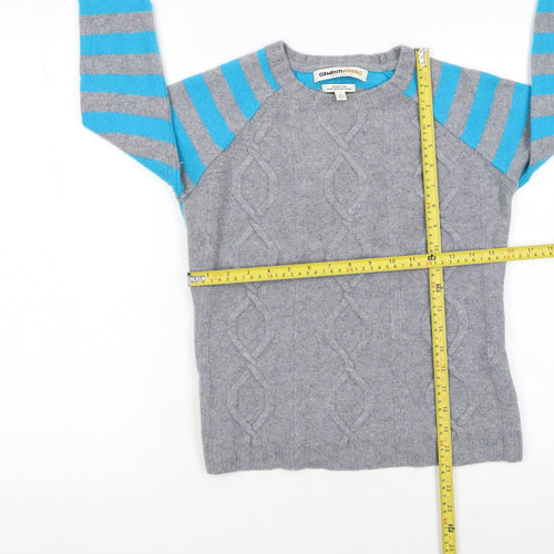Clements Ribeiro Women Grey Blue Striped Cable-Knit Merino Wool Jumper UK 12