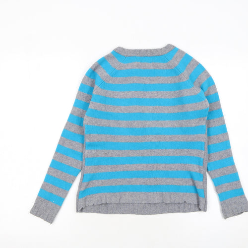 Clements Ribeiro Women Grey Blue Striped Cable-Knit Merino Wool Jumper UK 12