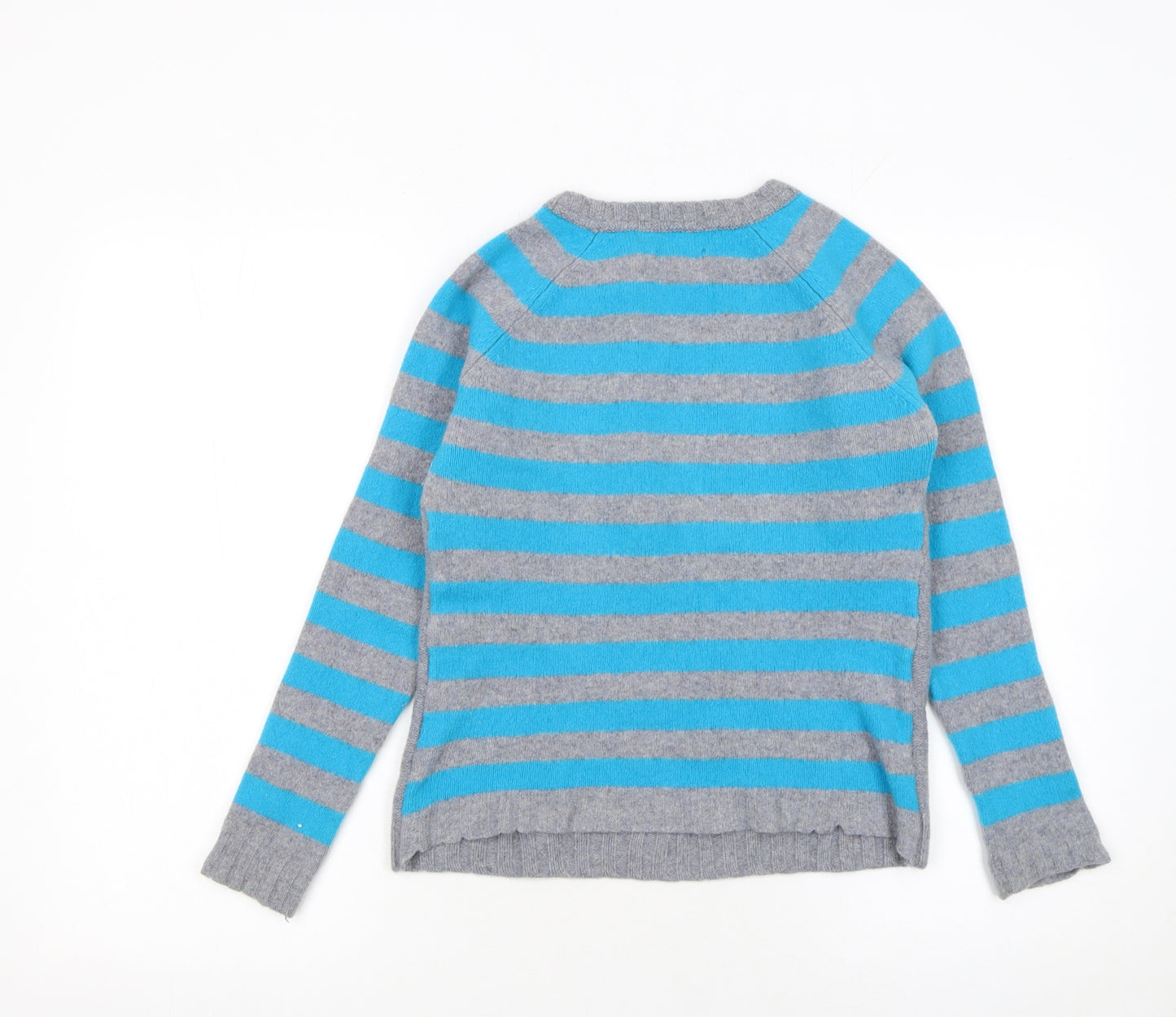 Clements Ribeiro Women Grey Blue Striped Cable-Knit Merino Wool Jumper UK 12
