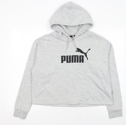 Puma Womens Grey Hoodie Pullover Medium Logo Cotton Blend