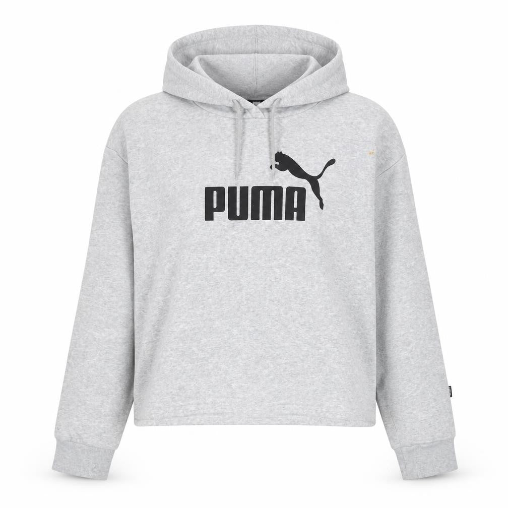 Front view of Puma women’s grey hoodie pullover medium logo cotton blend