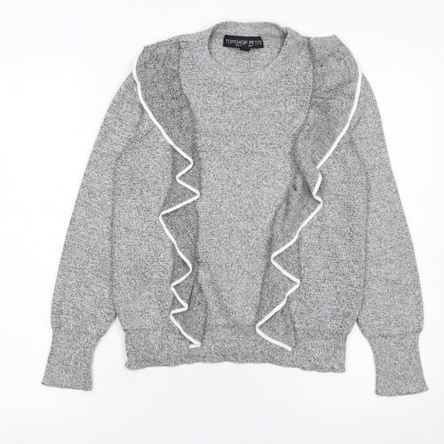 Topshop Petite Grey Ruffle Knit Women's Jumper Size 8