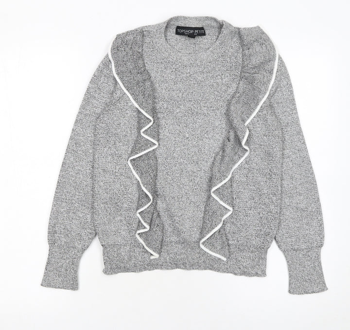 Topshop Petite Grey Ruffle Knit Women's Jumper Size 8