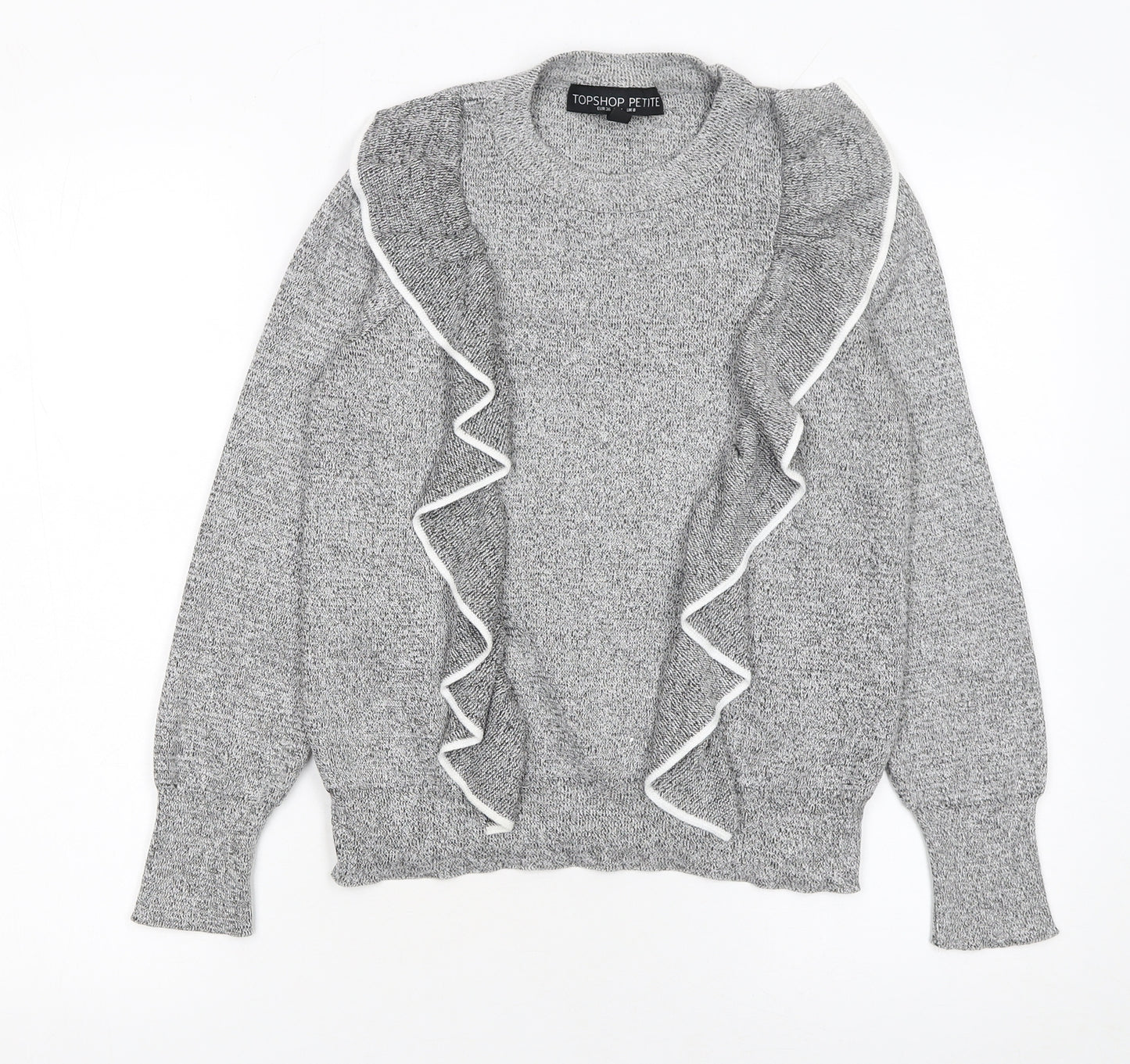 Topshop Petite Grey Ruffle Knit Women's Jumper Size 8