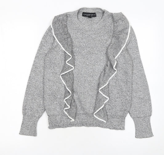 Topshop Petite Grey Ruffle Knit Women's Jumper Size 8