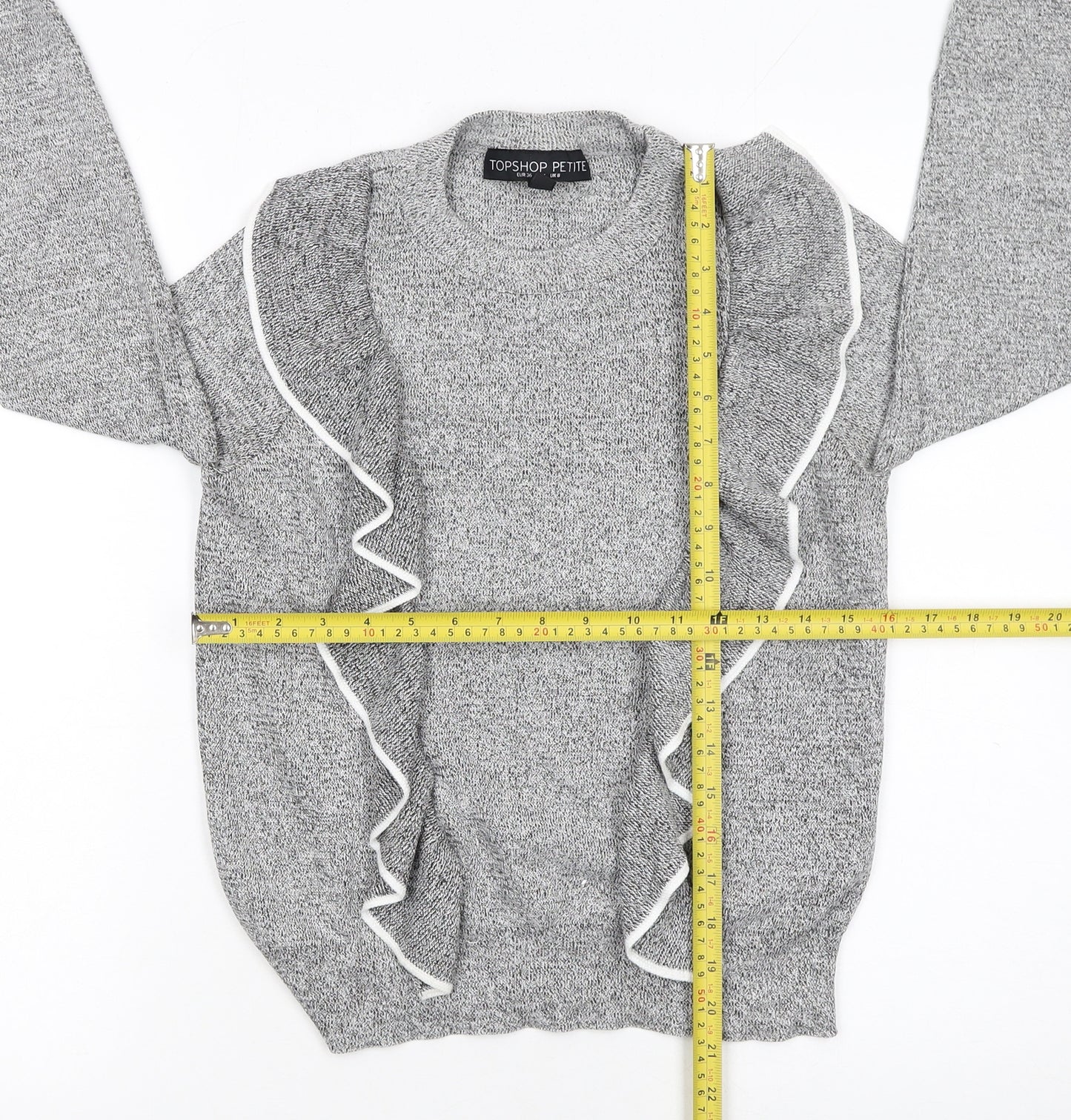 Topshop Petite Grey Ruffle Knit Women's Jumper Size 8