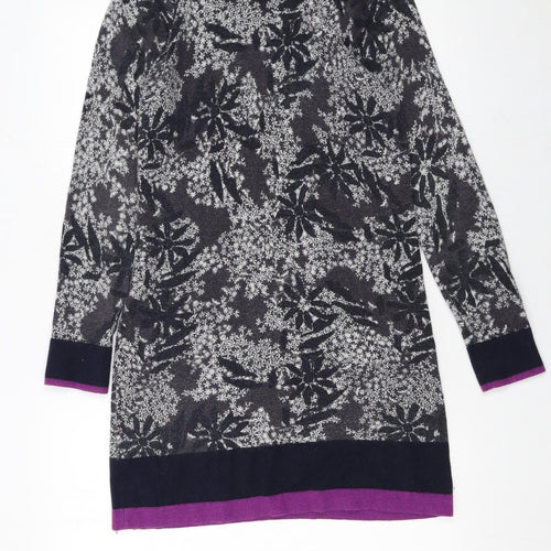 White Stuff Women's Grey Floral Knit Jumper Dress Size 8