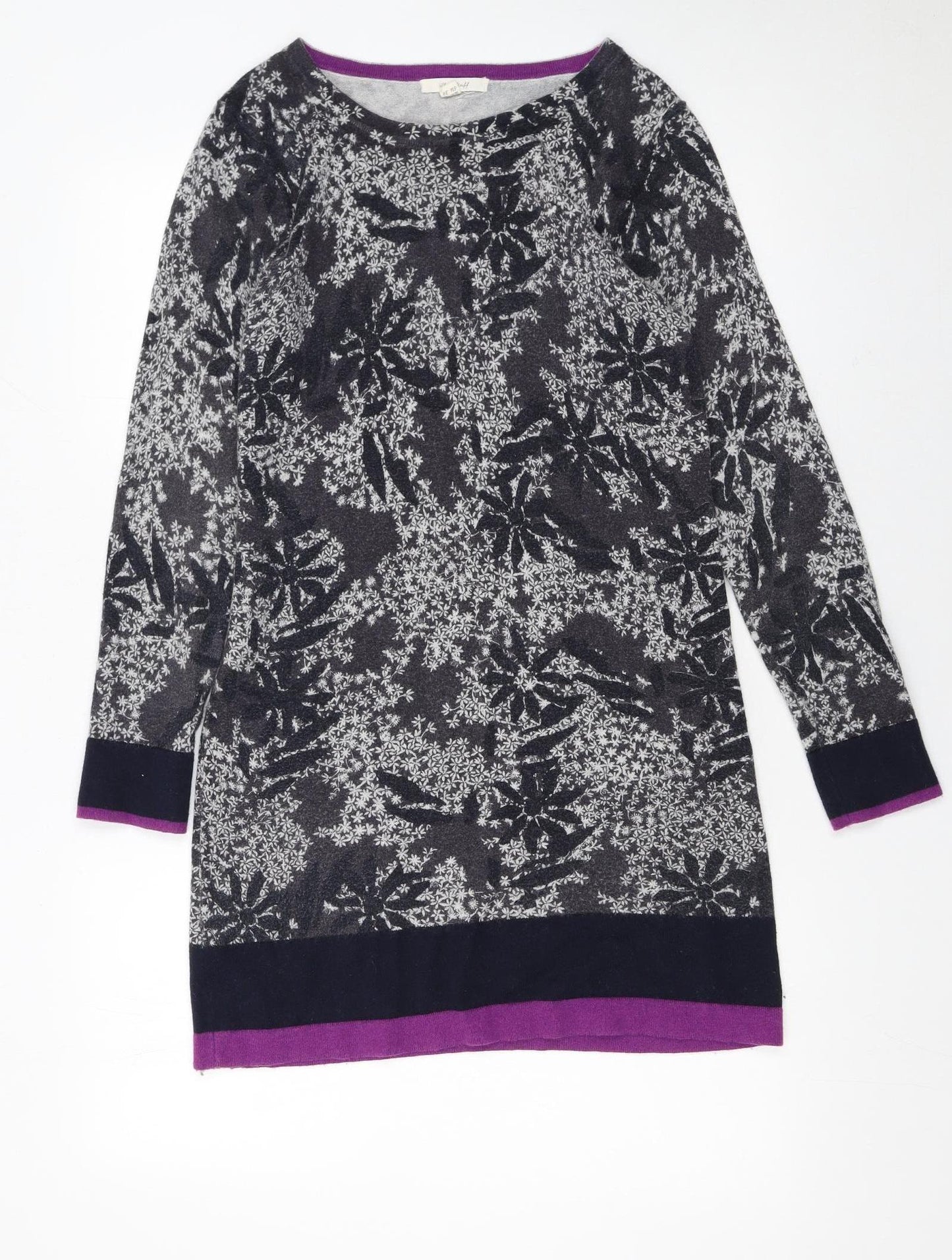 White Stuff Women's Grey Floral Knit Jumper Dress Size 8