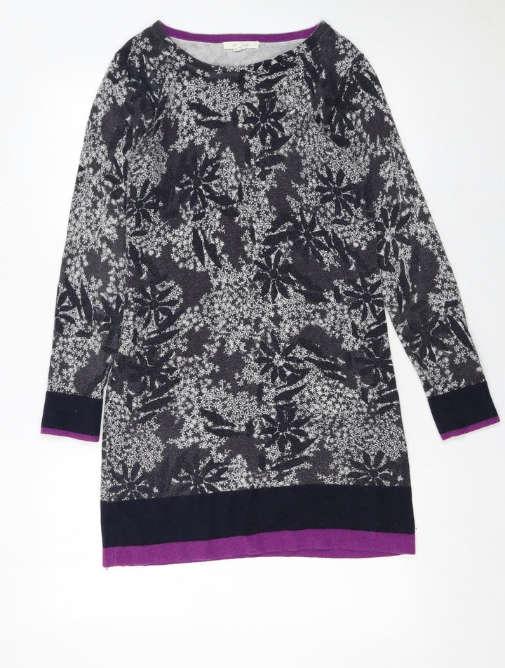 White Stuff Women's Grey Floral Knit Jumper Dress Size 8