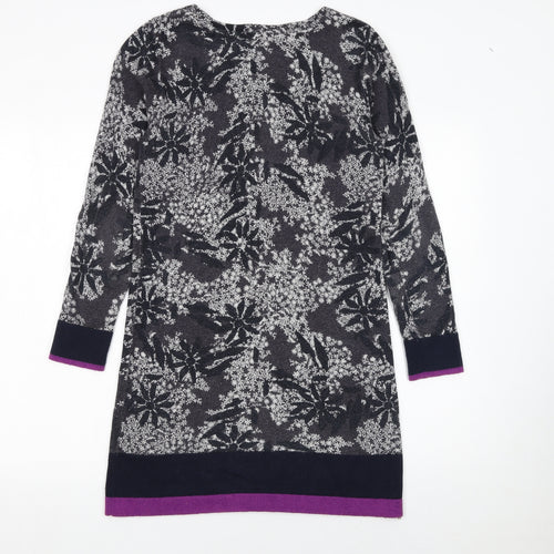White Stuff Women's Grey Floral Knit Jumper Dress Size 8
