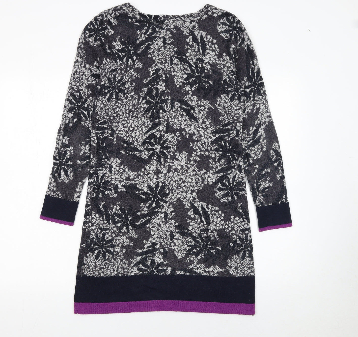 White Stuff Women's Grey Floral Knit Jumper Dress Size 8