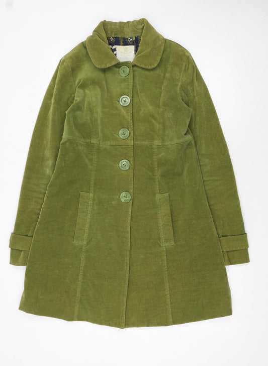 White Stuff Women Green Velvet Cotton Blend Coat Size 12