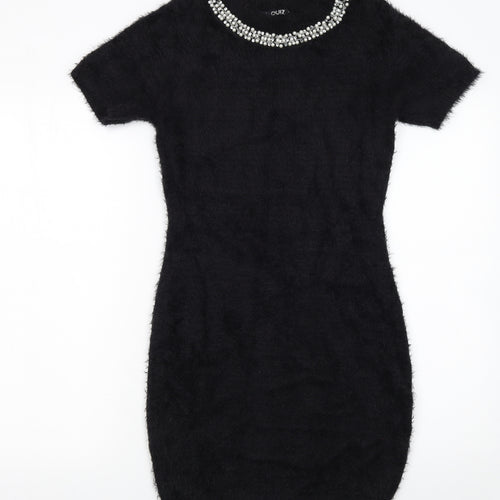 Quiz Womens Black Beaded Neck Short Sleeve Bodycon Dress Size S