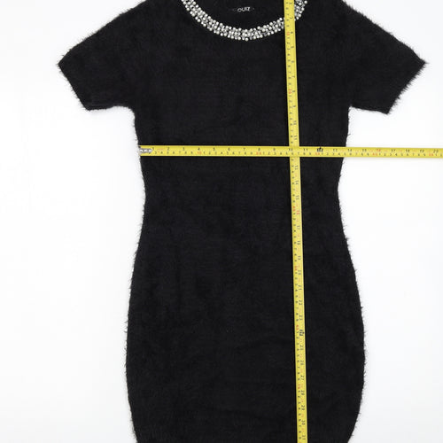 Quiz Womens Black Beaded Neck Short Sleeve Bodycon Dress Size S