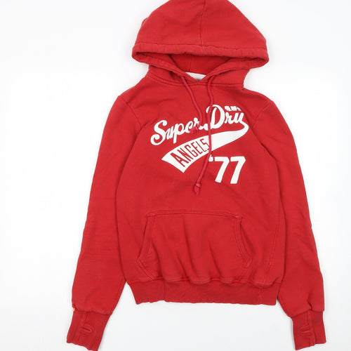 Superdry Women Red Pullover Hoodie S Cotton Blend Graphic Print