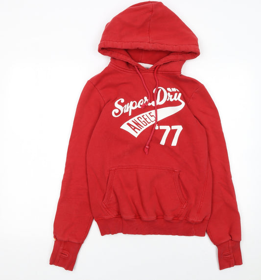 Superdry Women Red Pullover Hoodie S Cotton Blend Graphic Print