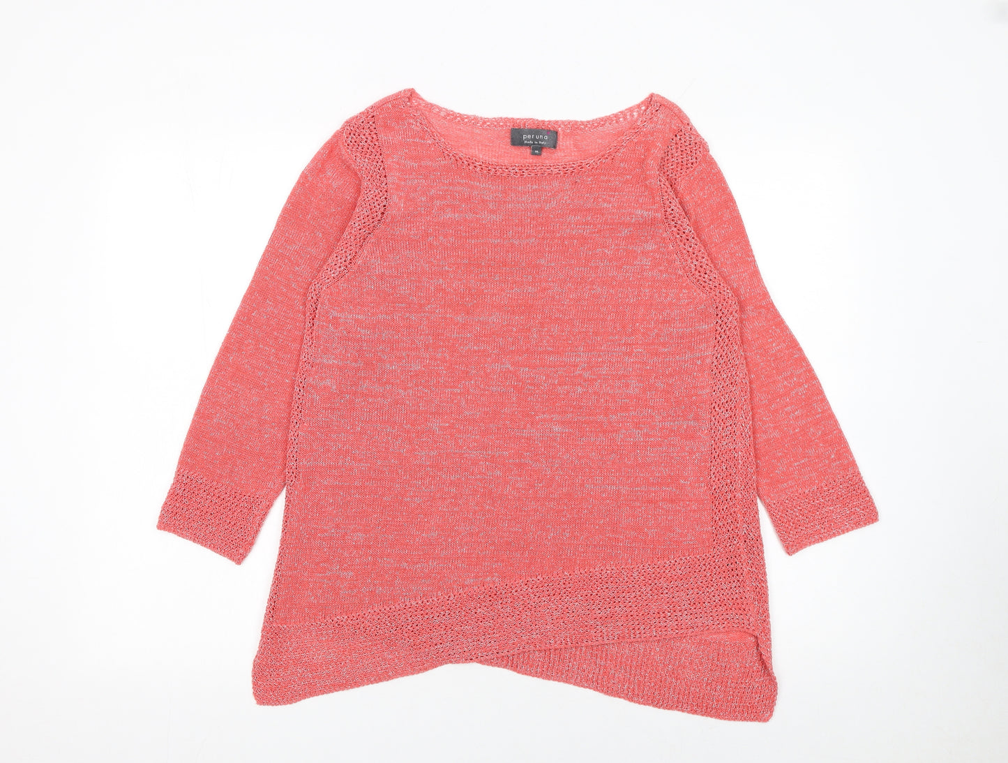 Marks and Spencer Per Una Women's Pink Open-Knit Jumper Size 14