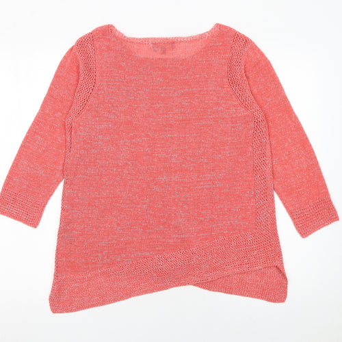Marks and Spencer Per Una Women's Pink Open-Knit Jumper Size 14