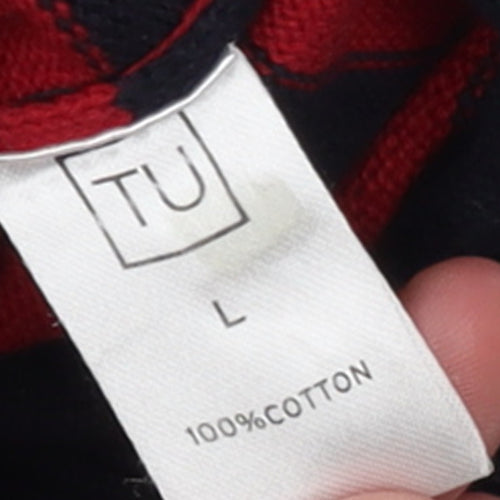 TU Men's Blue Red Striped Cotton Crew Neck Jumper Size L