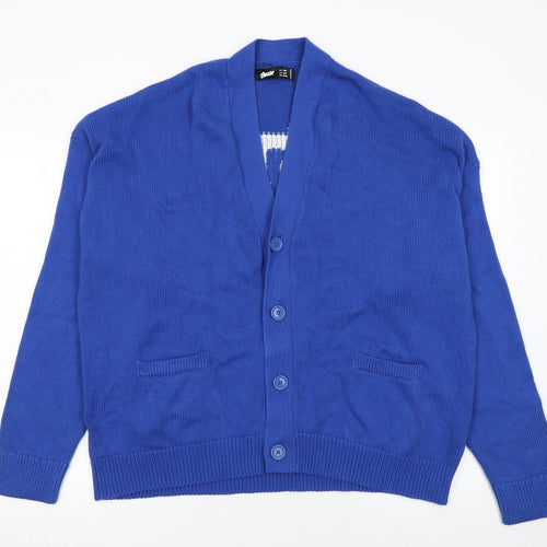Stussy Women Blue Cotton V-Neck Cardigan S-M Knit Jumper